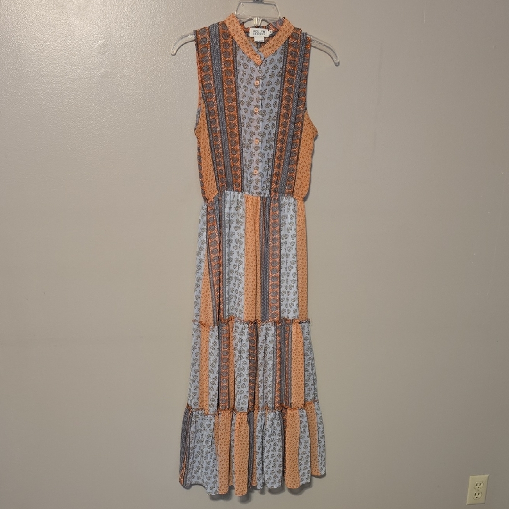 Molly Bracken Sleeveless Maxi Dress Orange Blue Womens Size Small